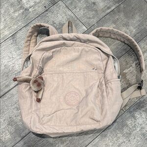 Kipling Light Beige Backpack with Fun Keychain